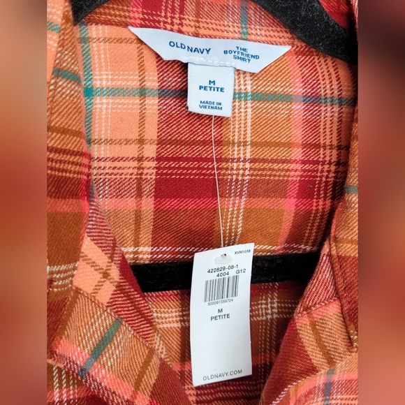 2 /$15 New Old Navy Plaid Flannel Boyfriend Shirt Sz M Orange Red NWT - Picture 4 of 12